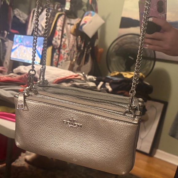Coach Metallic Silver Crossbody Bag - Picture 1 of 5